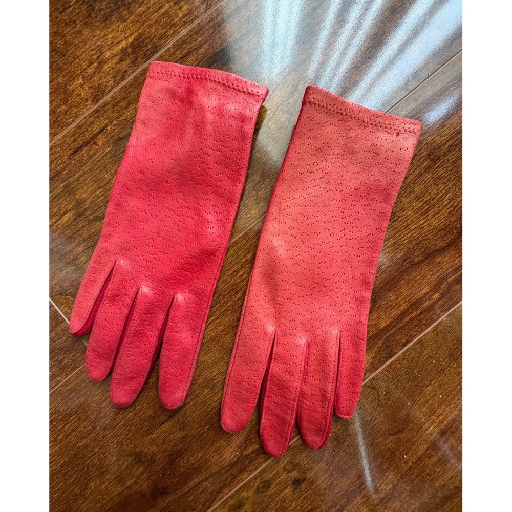 Fownes Vintage Red Deerskin Leather Gloves Perforated Lastic Leather Size 8